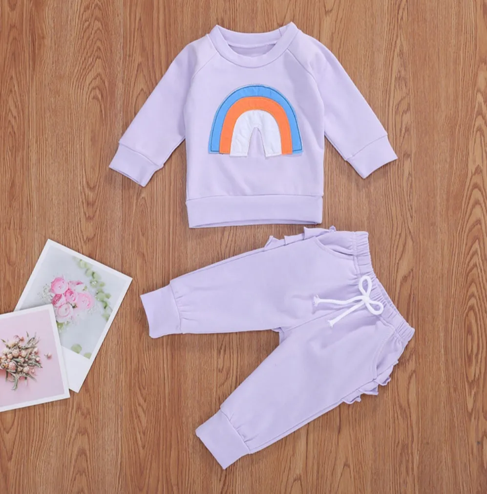 Lavender Rainbow Crewnek Sweatshirt and Pants #1001122