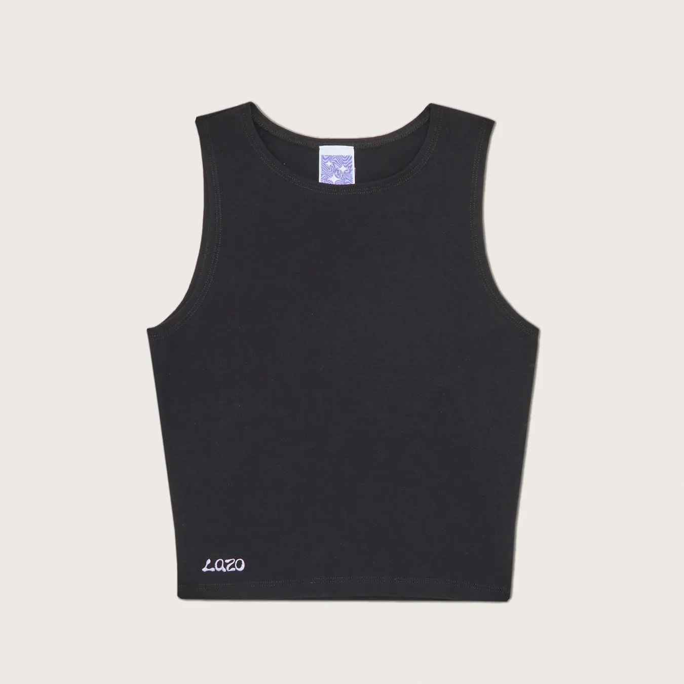 Lazo Fitted Crop Tank with Embroidery - Black