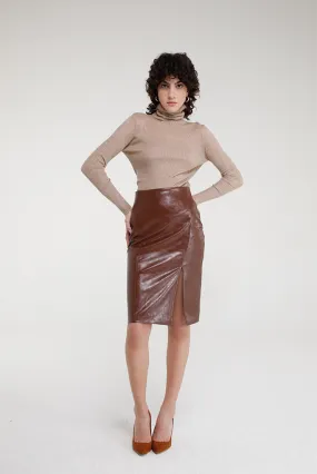 Leatherette skirt brown