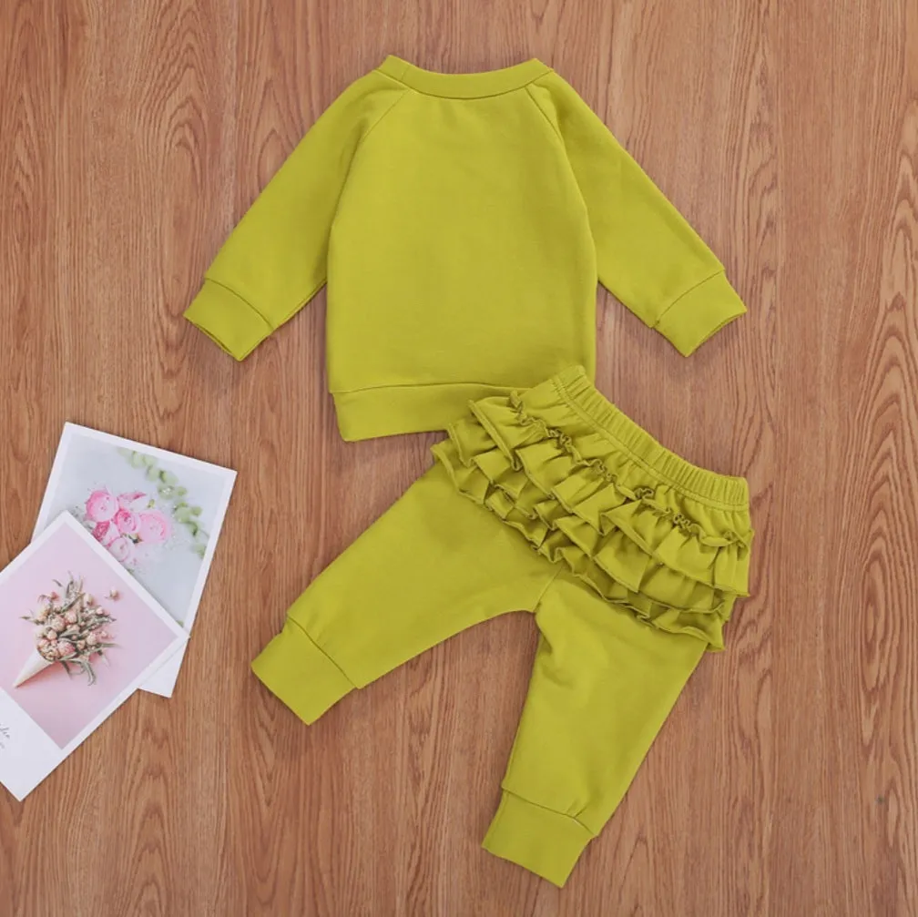 Lime Green Rainbow Crewnek Sweatshirt and Pants #1001121