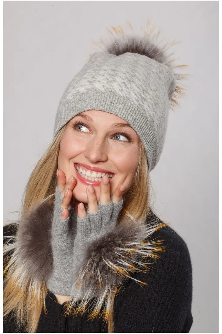 Linda Richards Houndstooth Pom-pom Hat Ha-91 | Dove Grey