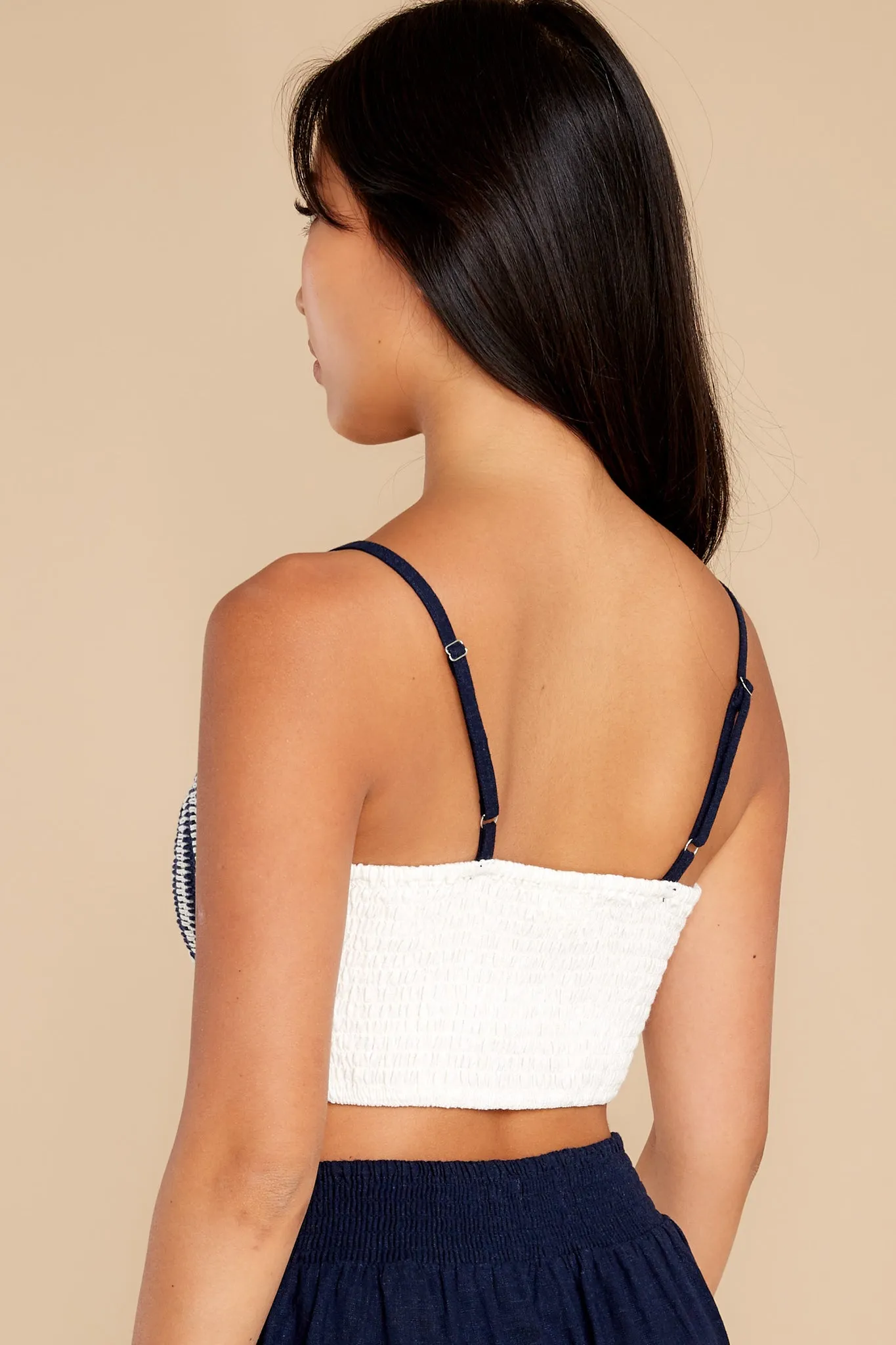 Live It Up Navy And Ivory Crochet Top