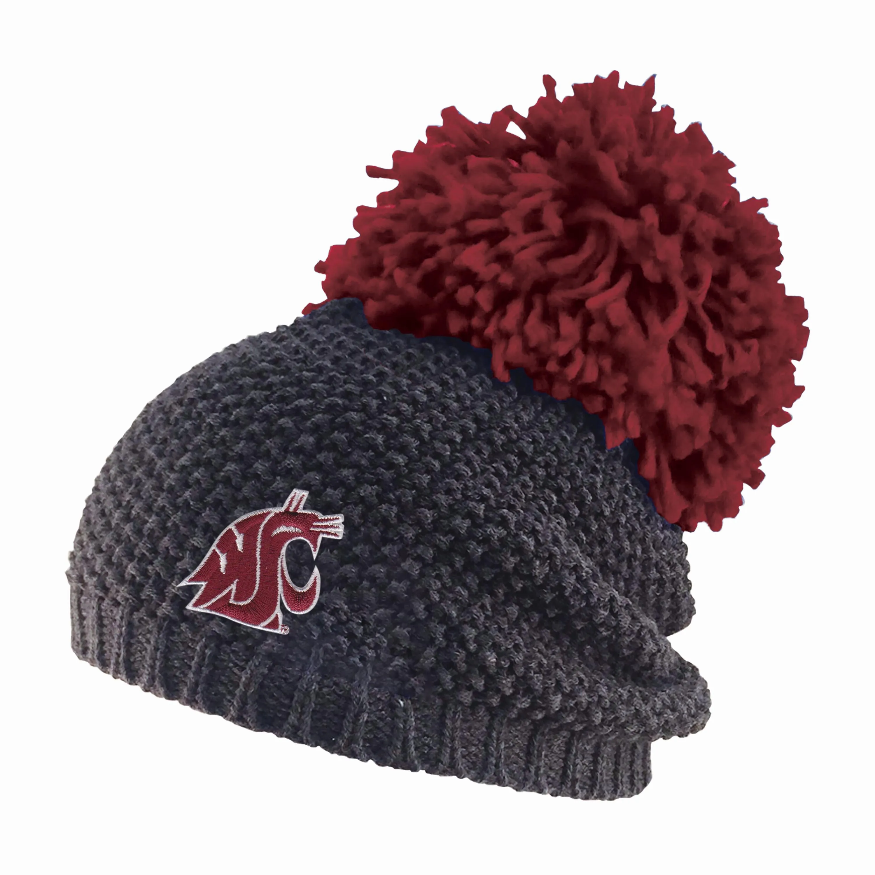 LogoFit Gray Slouch Crimson Pom Beanie