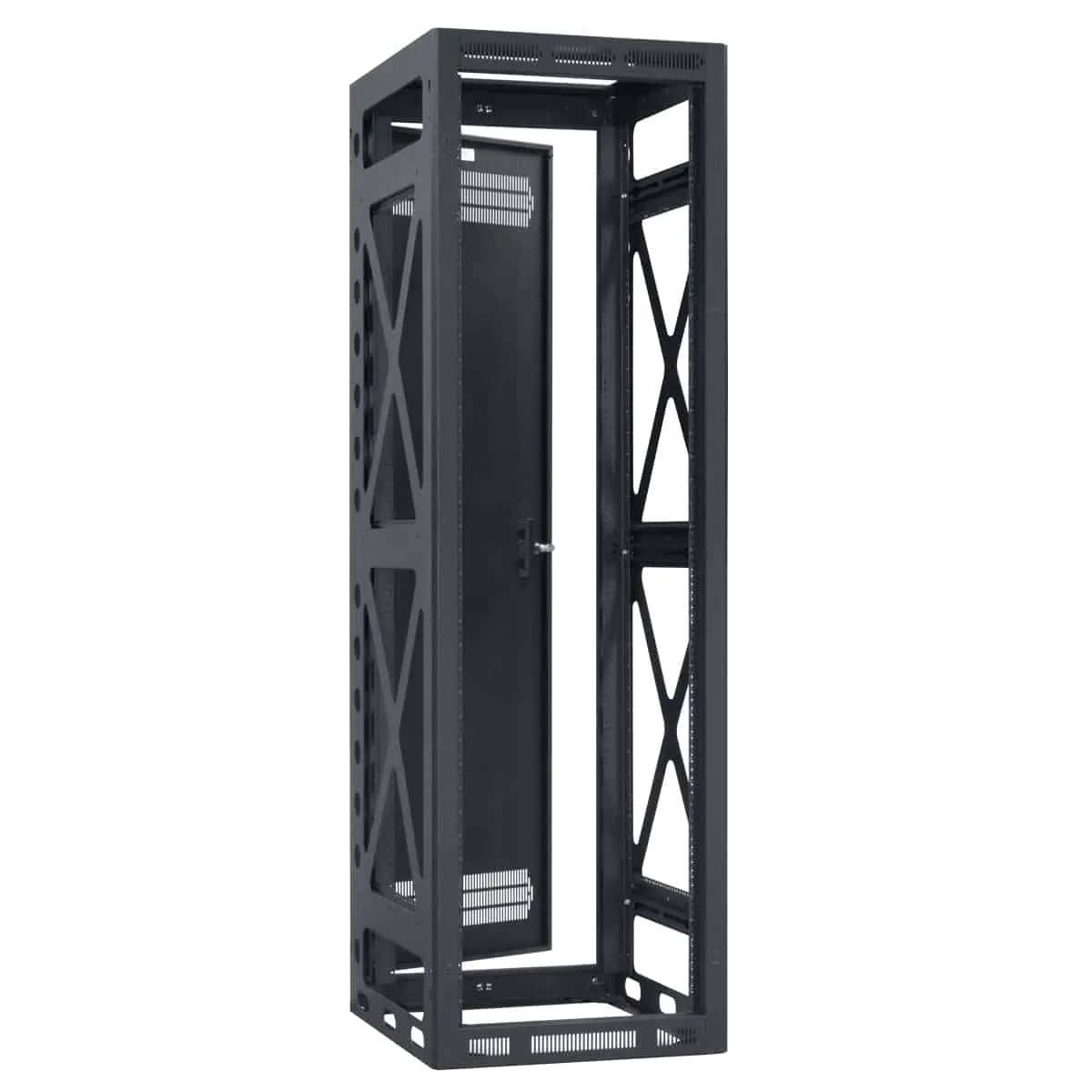 Lowell Mfg Equipment Rack-Seismic-40U, 32in Deep, 2pr Rails, Rear Door