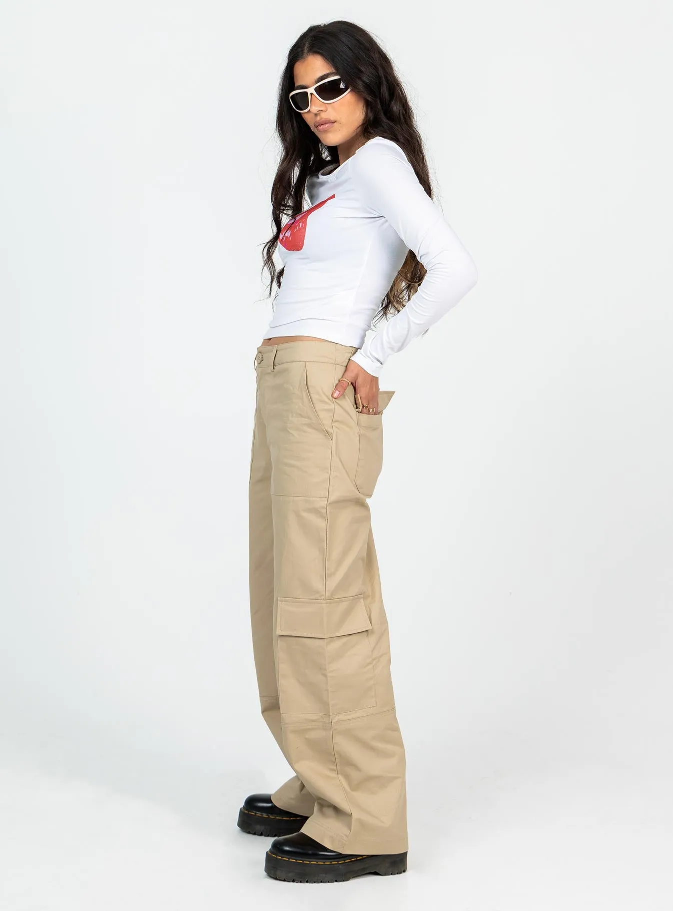 Luna Mid Rise Cargo Pants Beige Petite