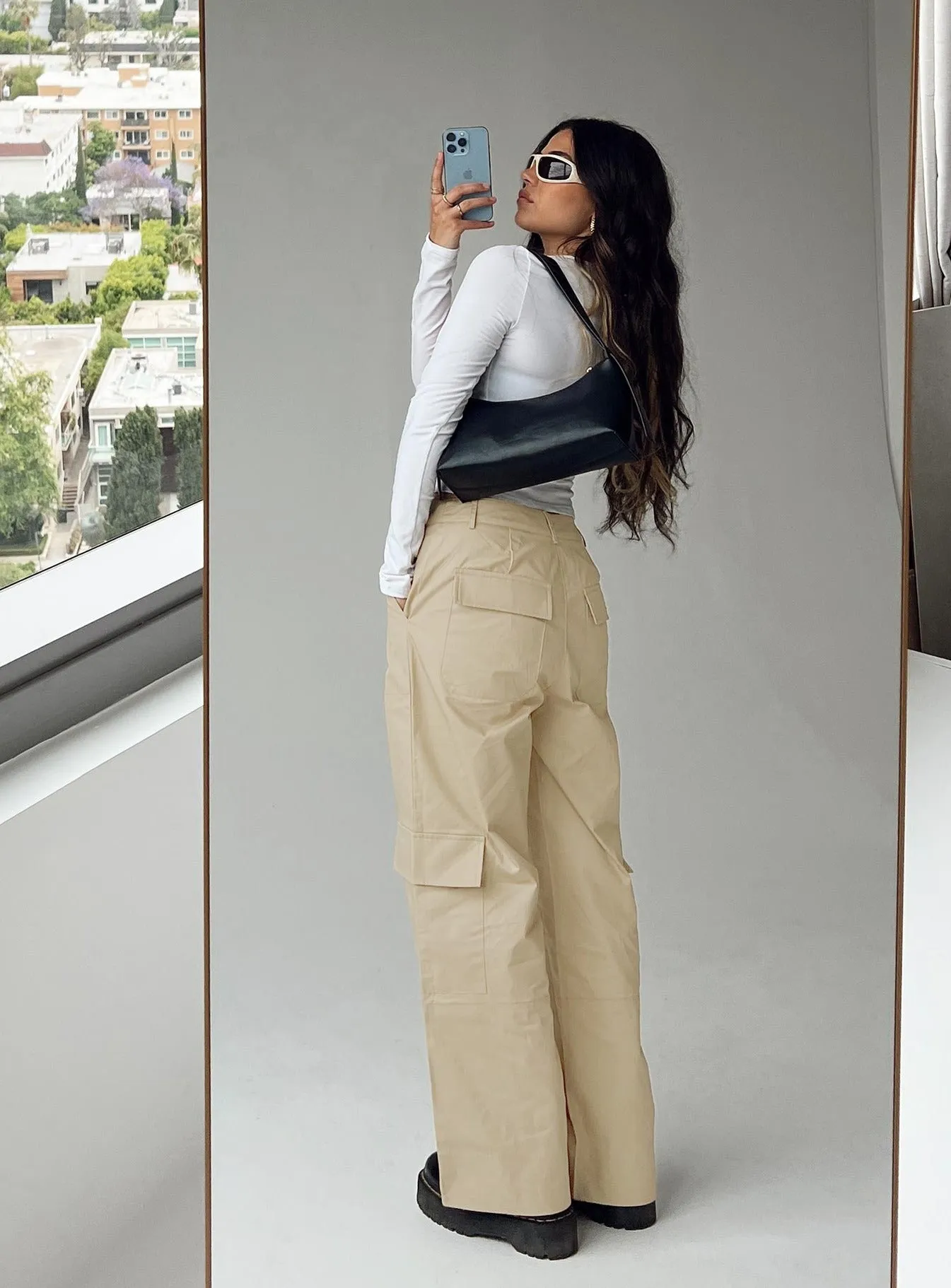 Luna Mid Rise Cargo Pants Beige Petite