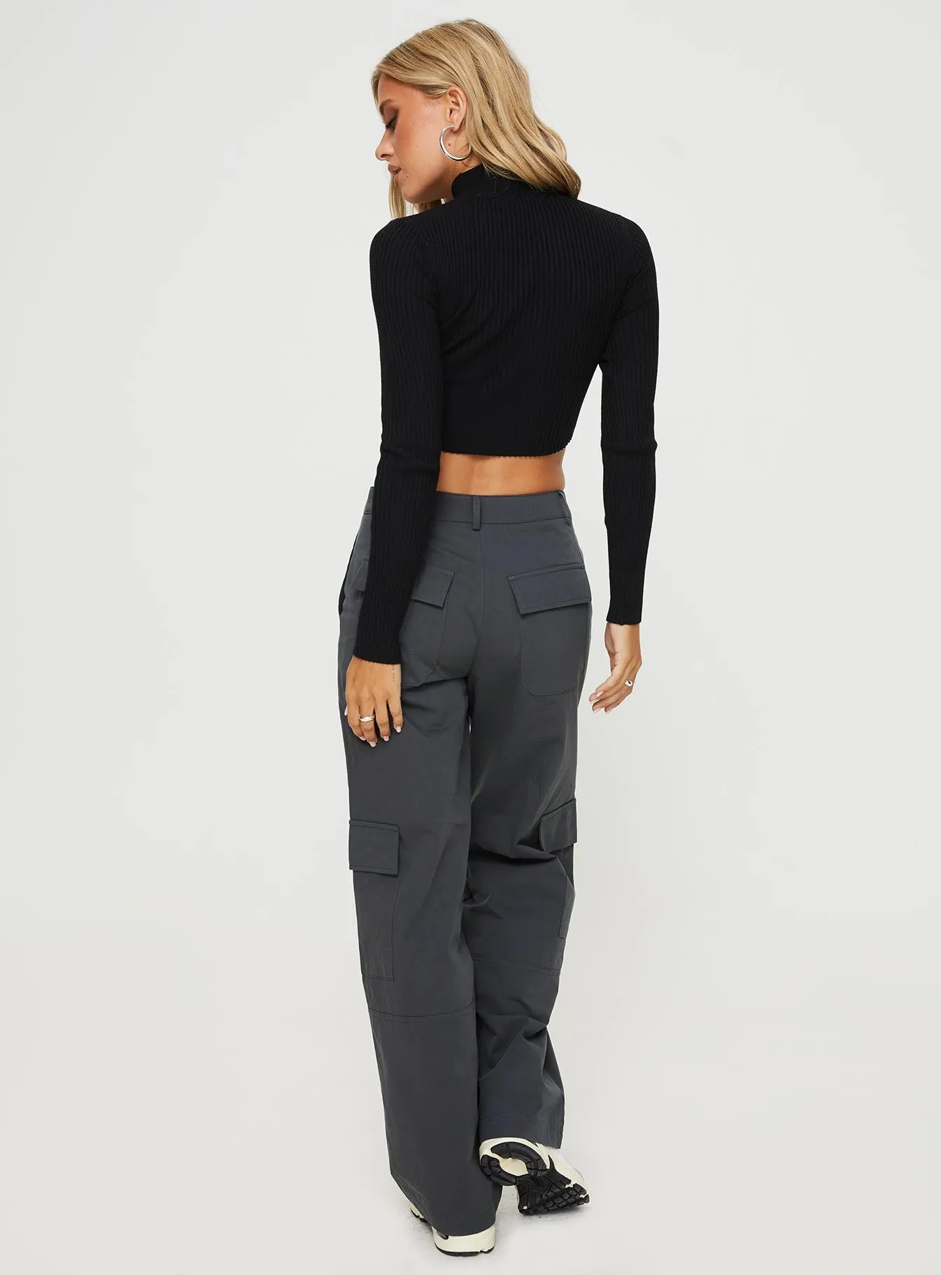 Luna Mid Rise Cargo Pants Charcoal