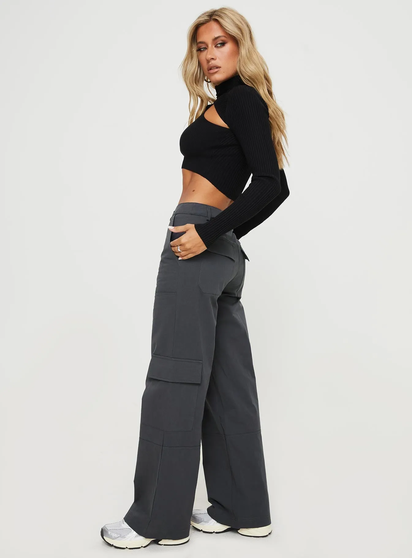 Luna Mid Rise Cargo Pants Charcoal