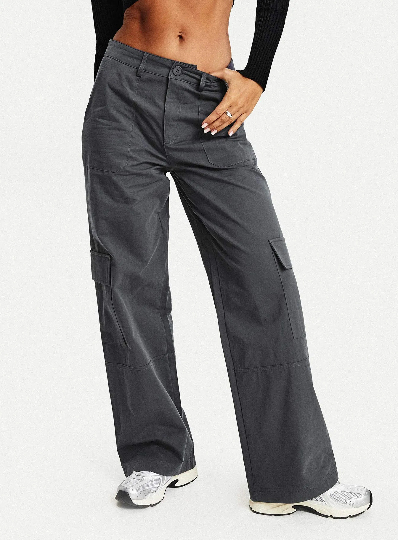 Luna Mid Rise Cargo Pants Charcoal