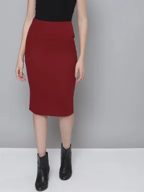 Maroon Rib Pencil Skirt