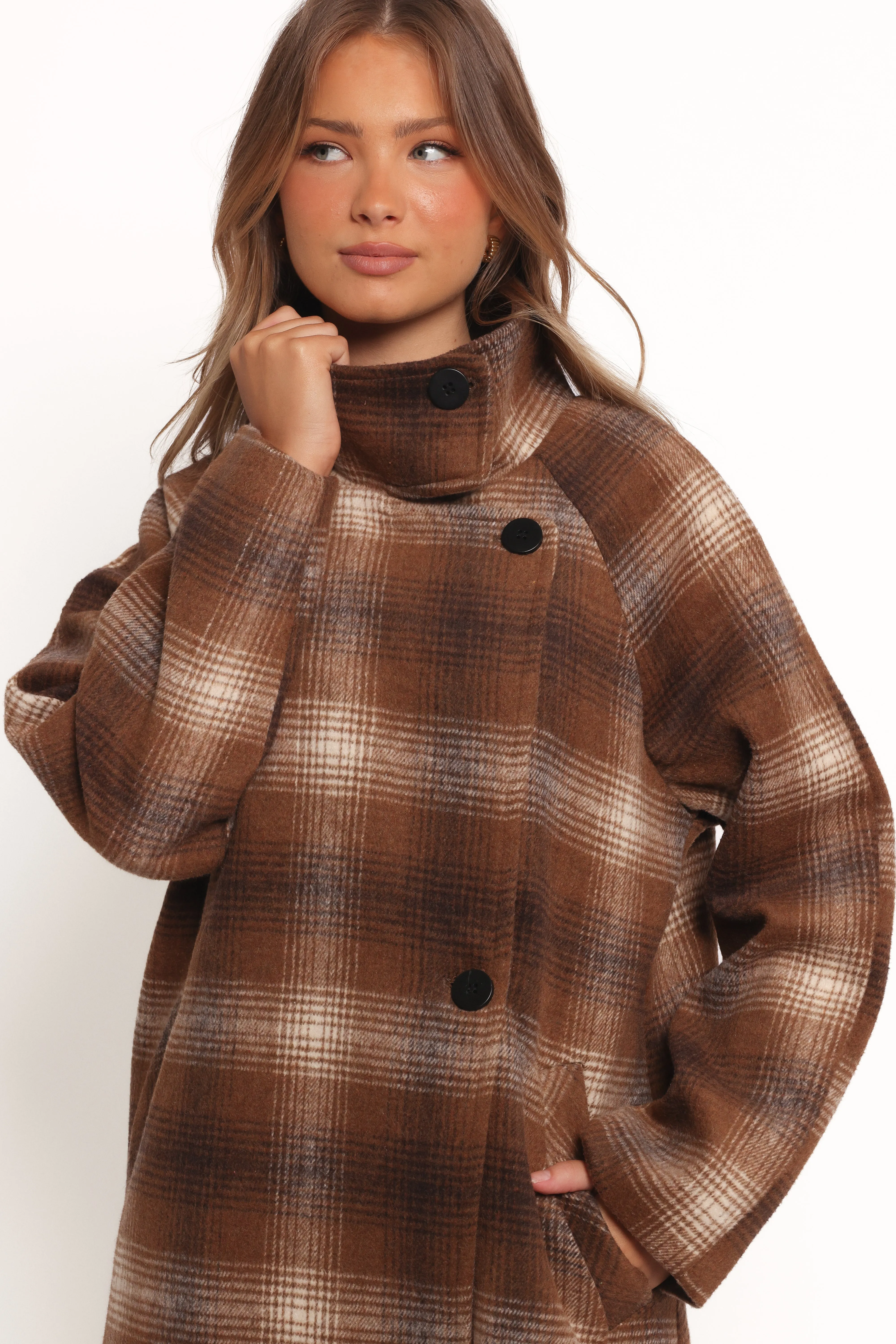 Maya Long Coat - Brown Check