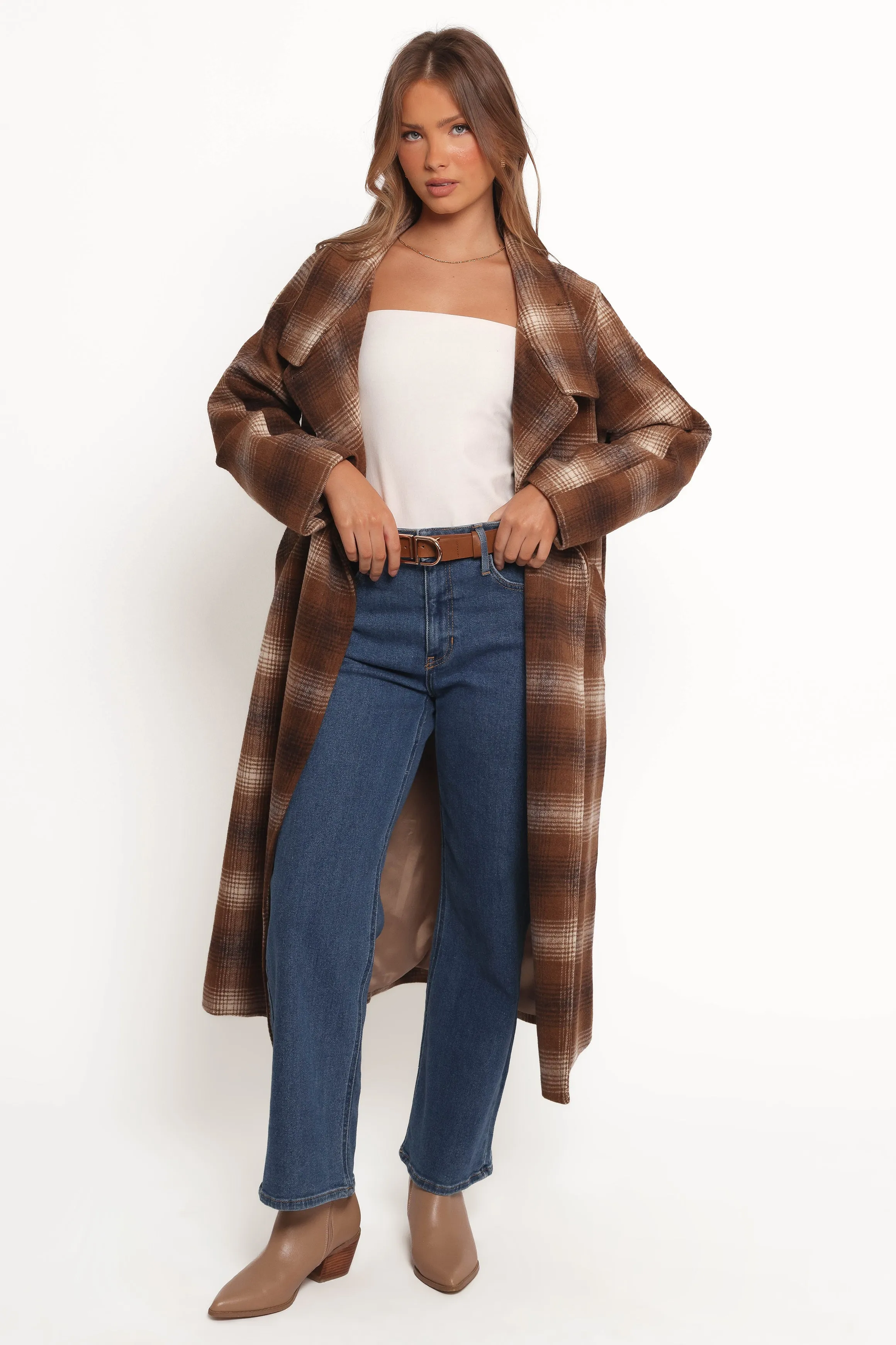 Maya Long Coat - Brown Check