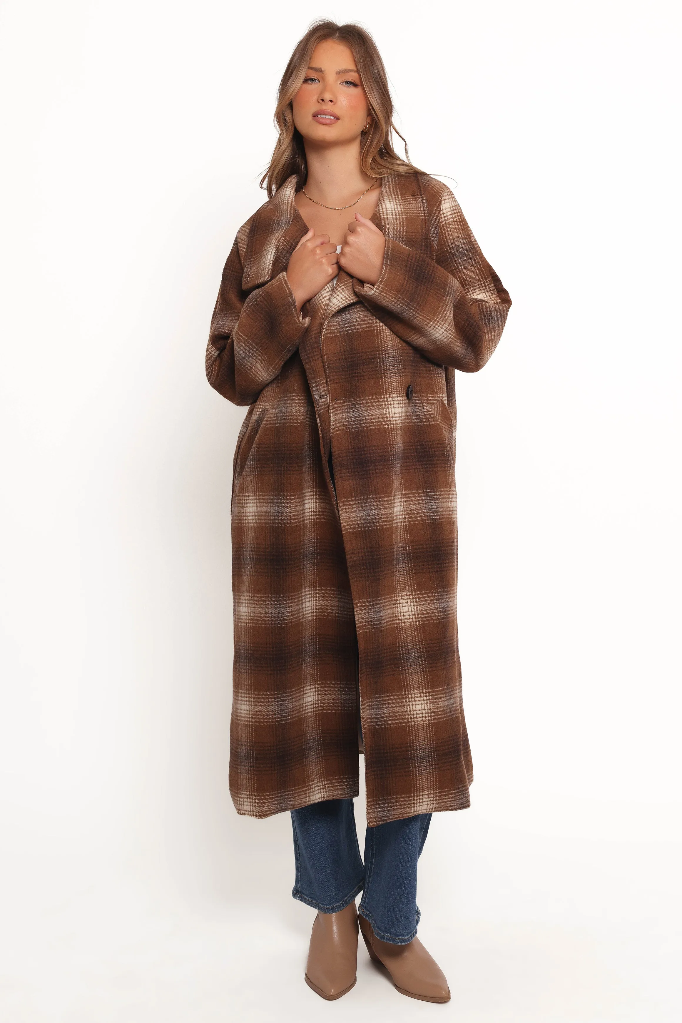 Maya Long Coat - Brown Check