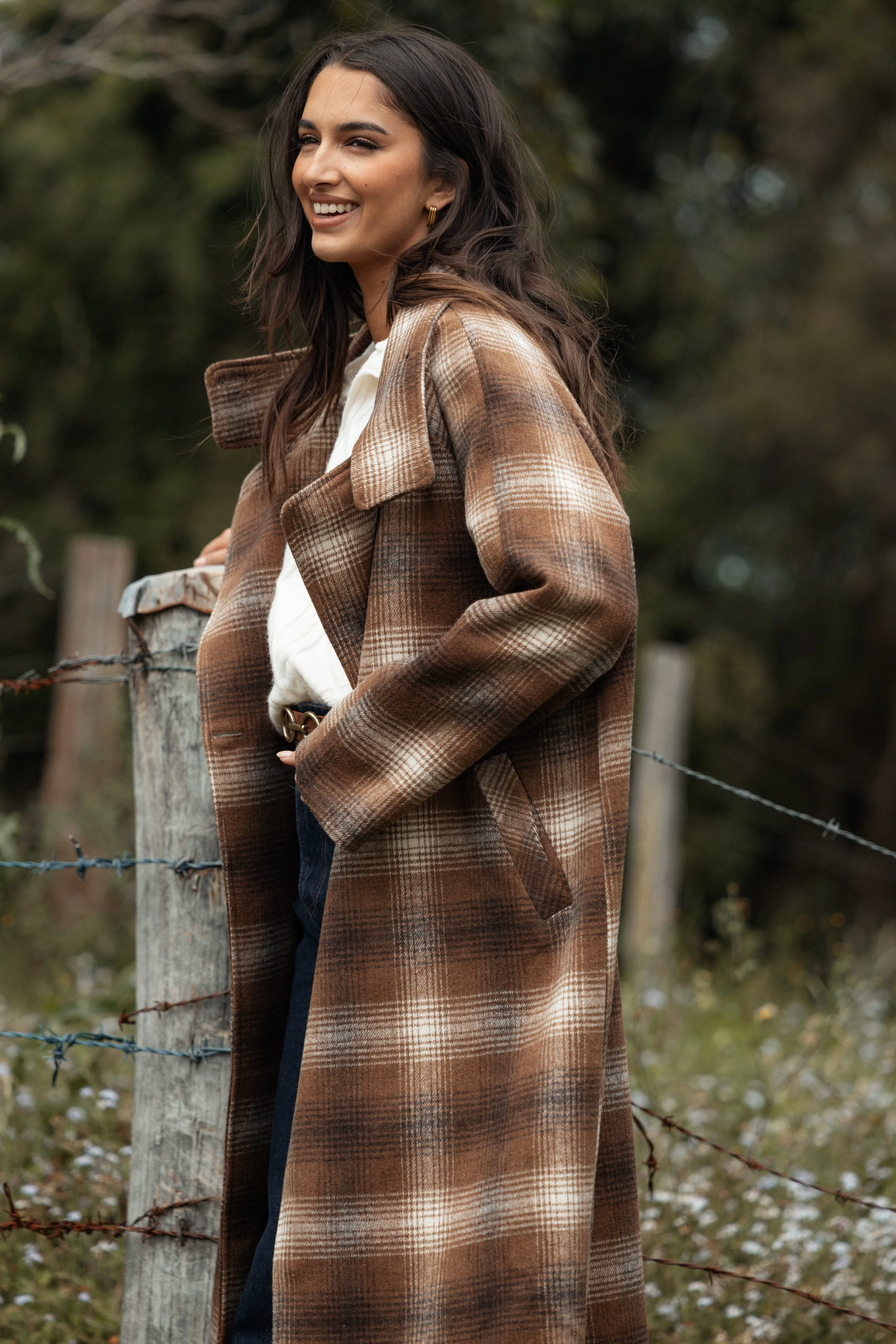 Maya Long Coat - Brown Check