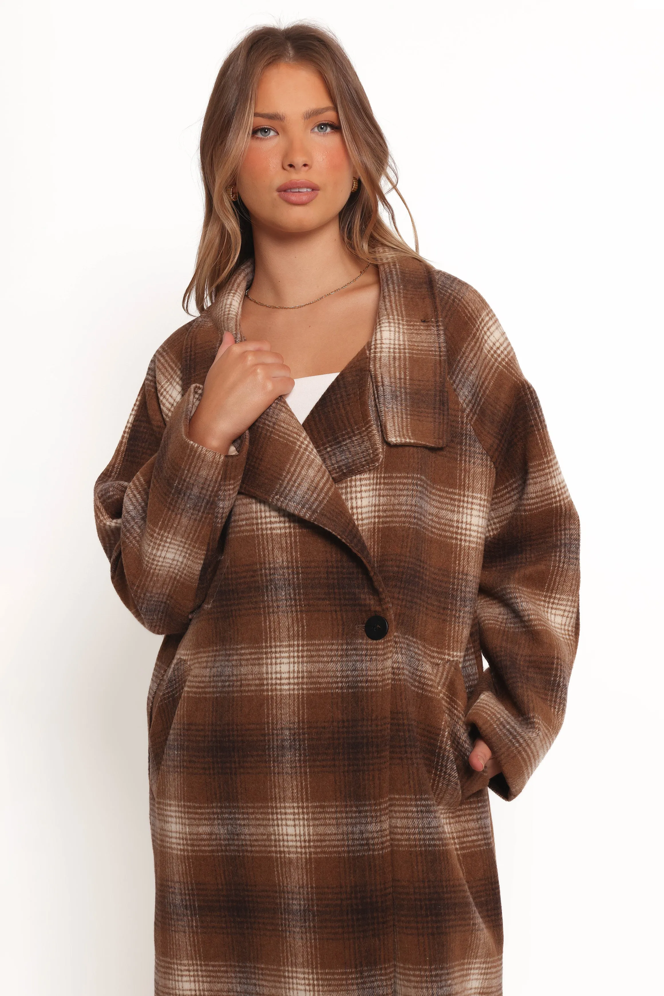 Maya Long Coat - Brown Check