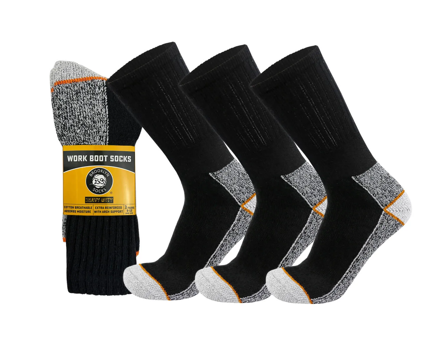 Men's Heavy Duty Steel Toe Cotton Work Crew Socks, US Men's Shoe Size 9-12