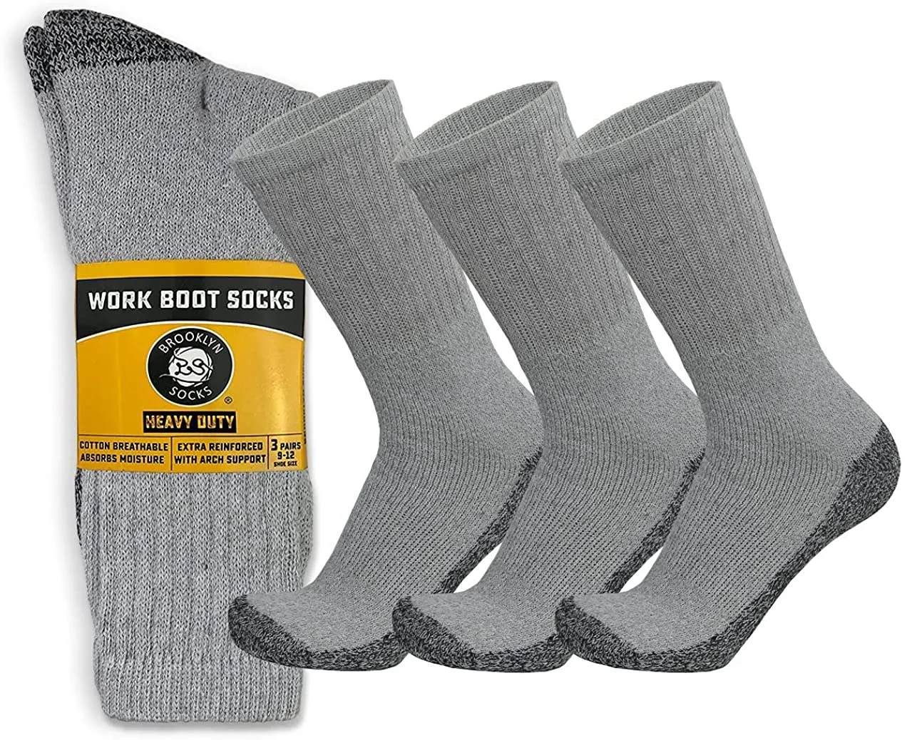 Men's Heavy Duty Steel Toe Cotton Work Crew Socks, US Men's Shoe Size 9-12