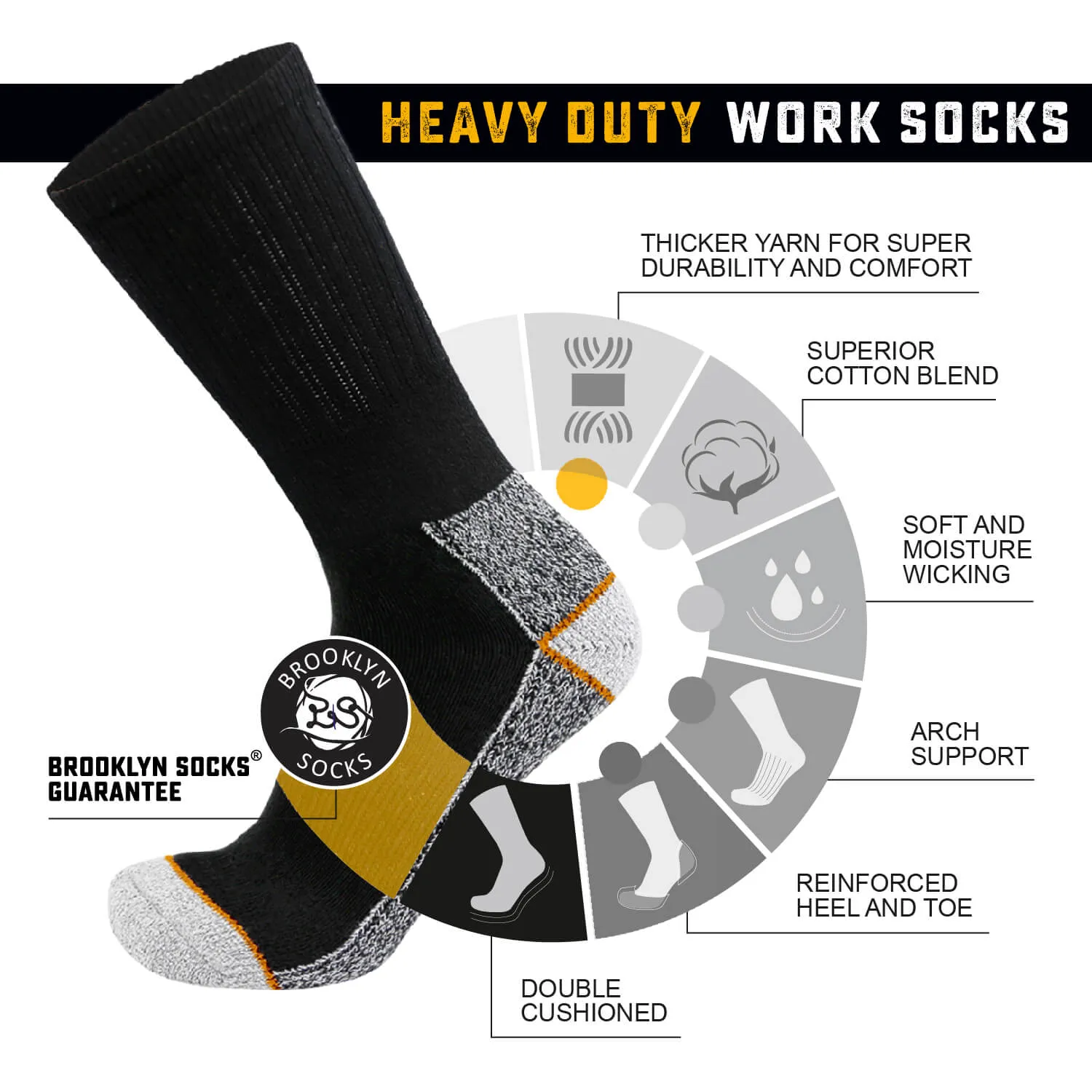 Men's Heavy Duty Steel Toe Cotton Work Crew Socks, US Men's Shoe Size 9-12