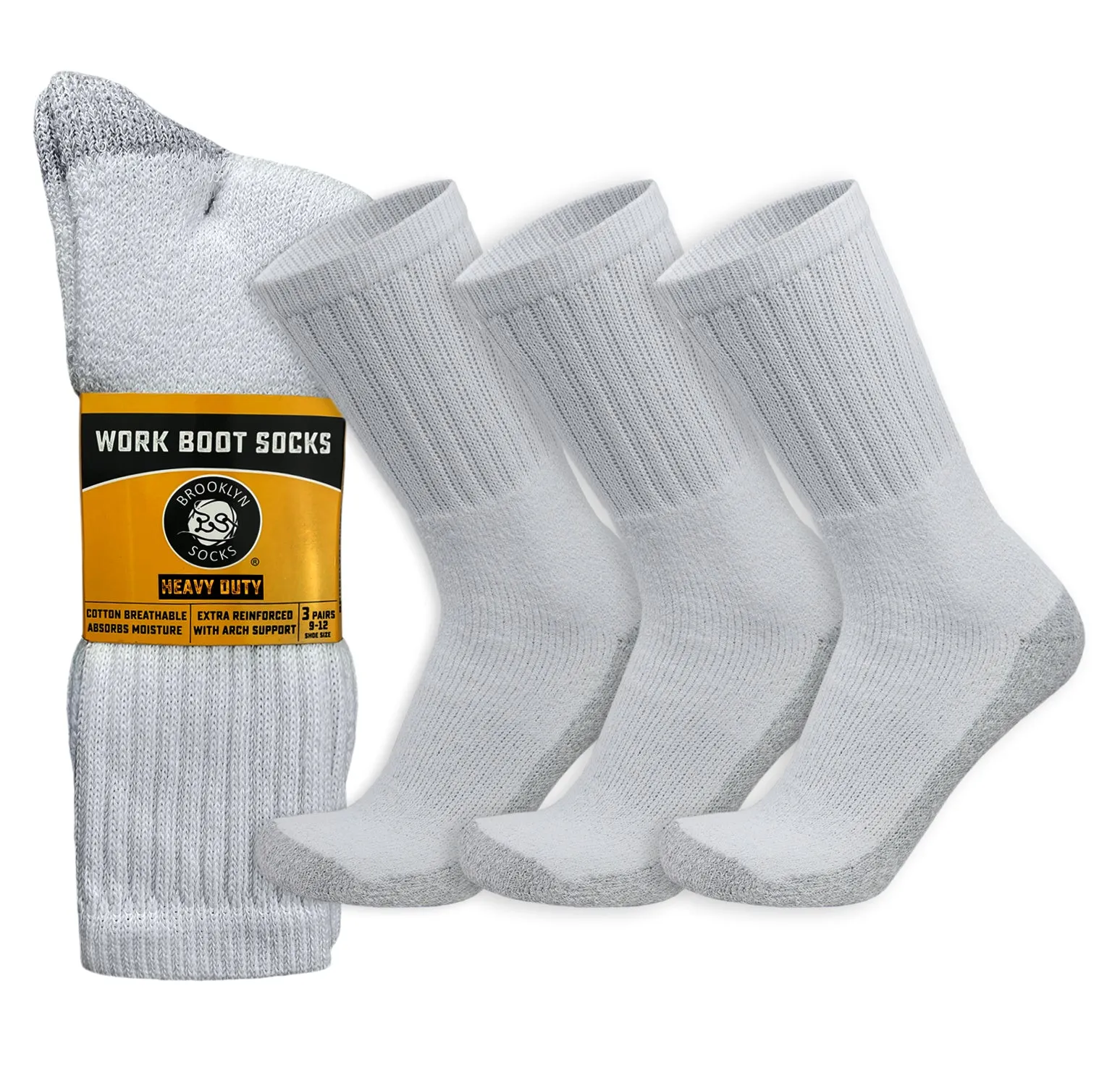 Men's Heavy Duty Steel Toe Cotton Work Crew Socks, US Men's Shoe Size 9-12