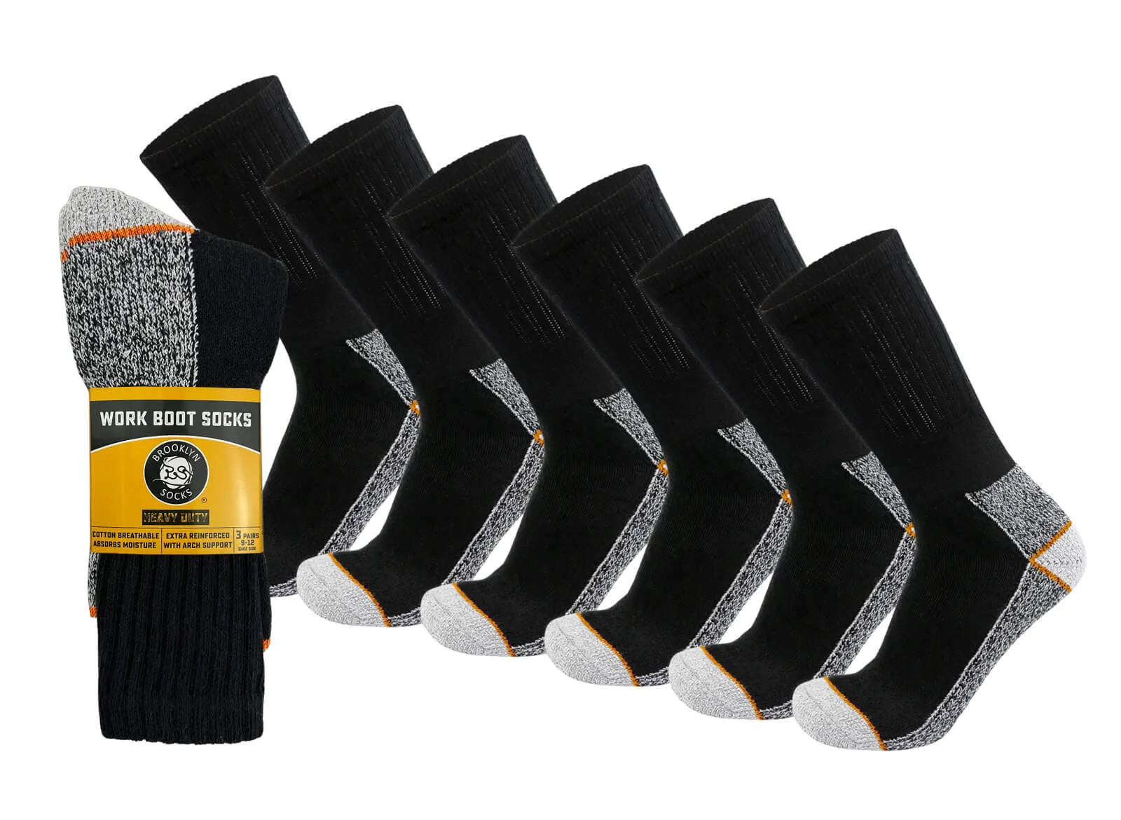 Men's Heavy Duty Steel Toe Cotton Work Crew Socks, US Men's Shoe Size 9-12