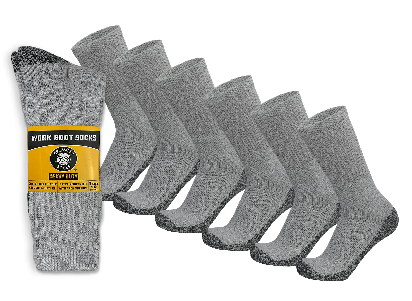 Men's Heavy Duty Steel Toe Cotton Work Crew Socks, US Men's Shoe Size 9-12