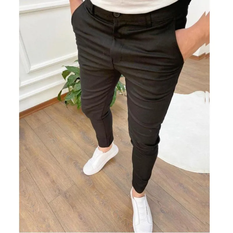 Men's High Elastic Texture Button Casual Pencil Pants 93559097L