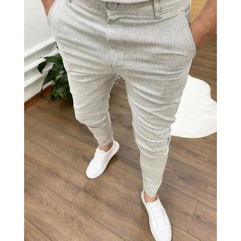 Men's High Elastic Texture Button Casual Pencil Pants 93559097L