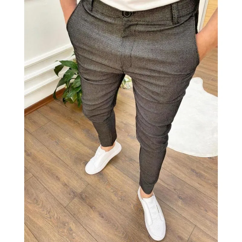 Men's High Elastic Texture Button Casual Pencil Pants 93559097L