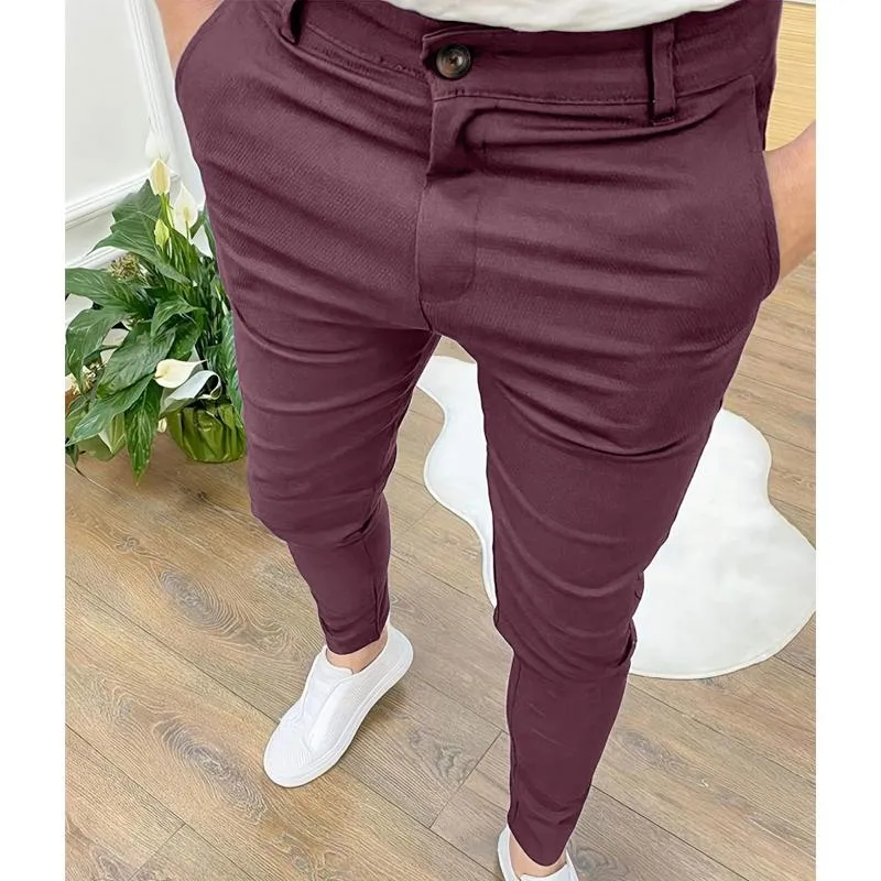 Men's High Elastic Texture Button Casual Pencil Pants 93559097L