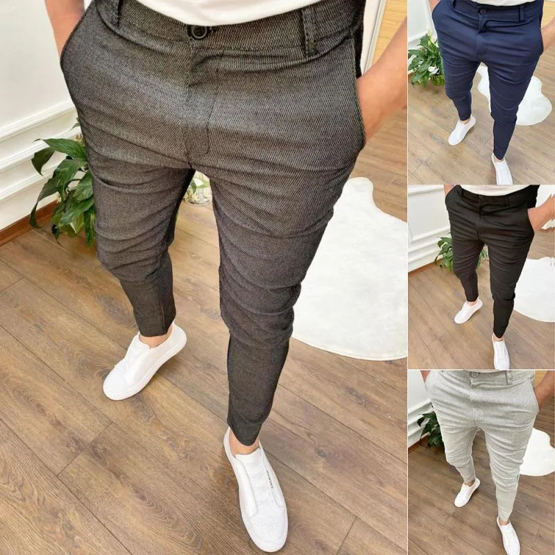 Men's High Elastic Texture Button Casual Pencil Pants 93559097L