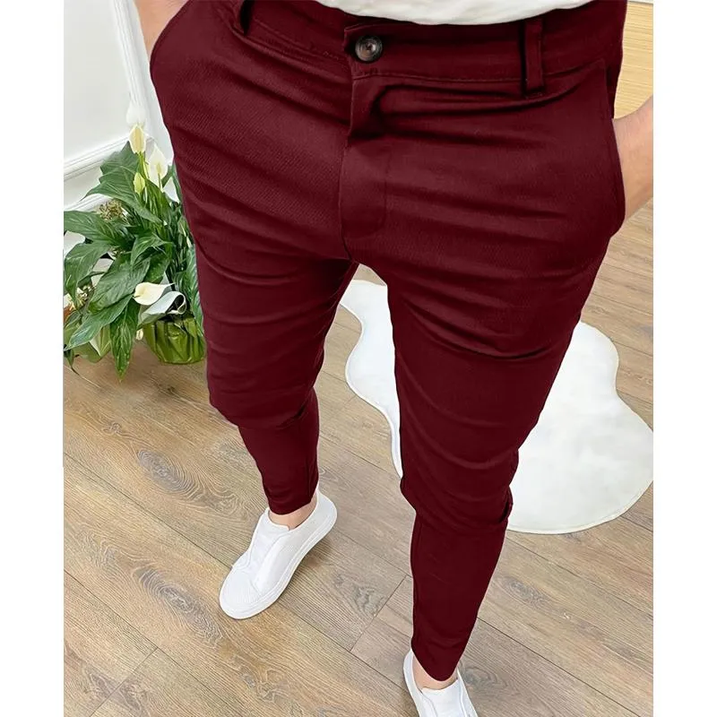 Men's High Elastic Texture Button Casual Pencil Pants 93559097L