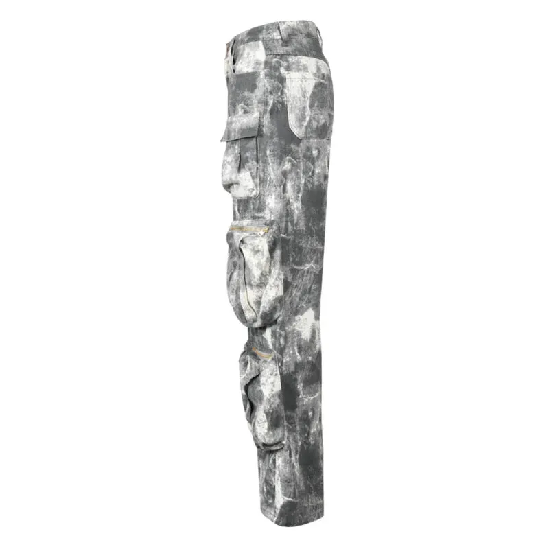 Men's White Multi-Pocket Camouflage Cargo Pants