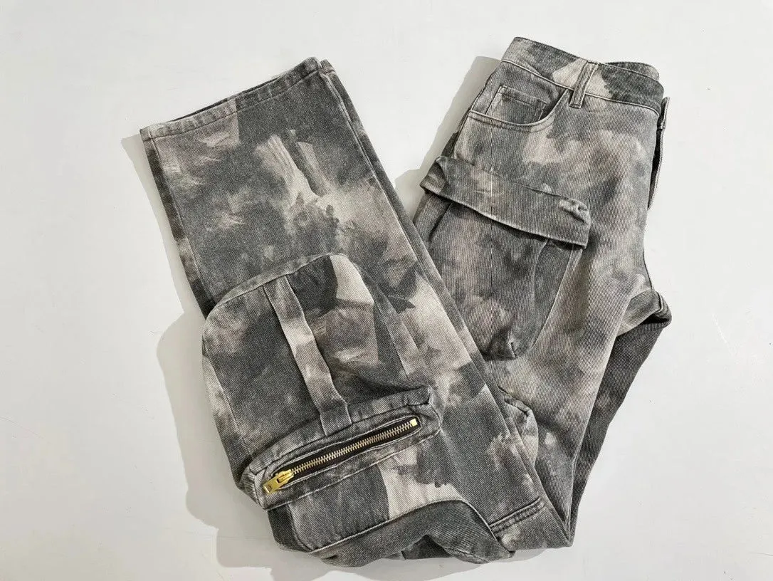 Men's White Multi-Pocket Camouflage Cargo Pants