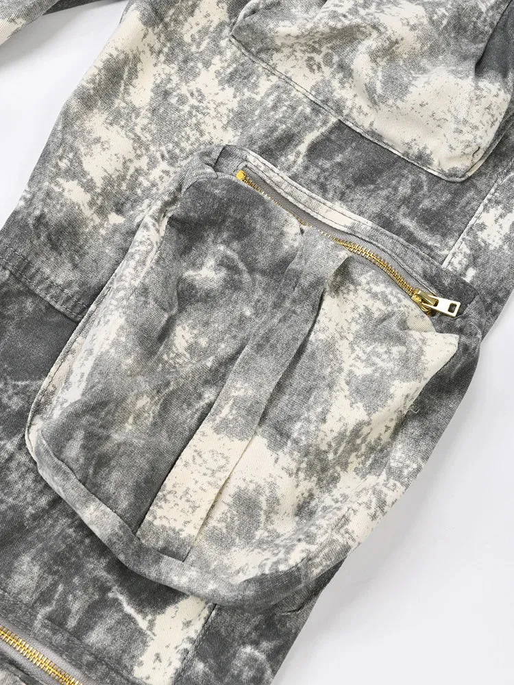 Men's White Multi-Pocket Camouflage Cargo Pants