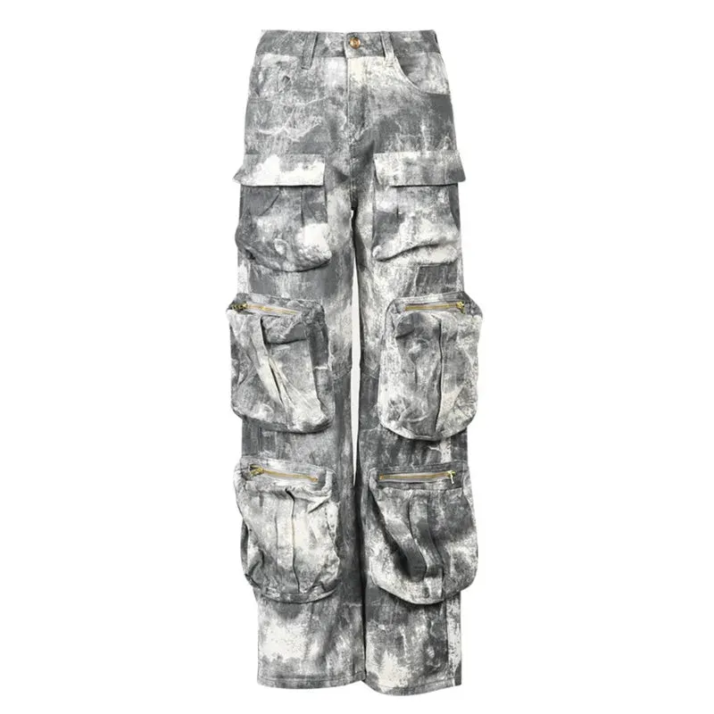 Men's White Multi-Pocket Camouflage Cargo Pants