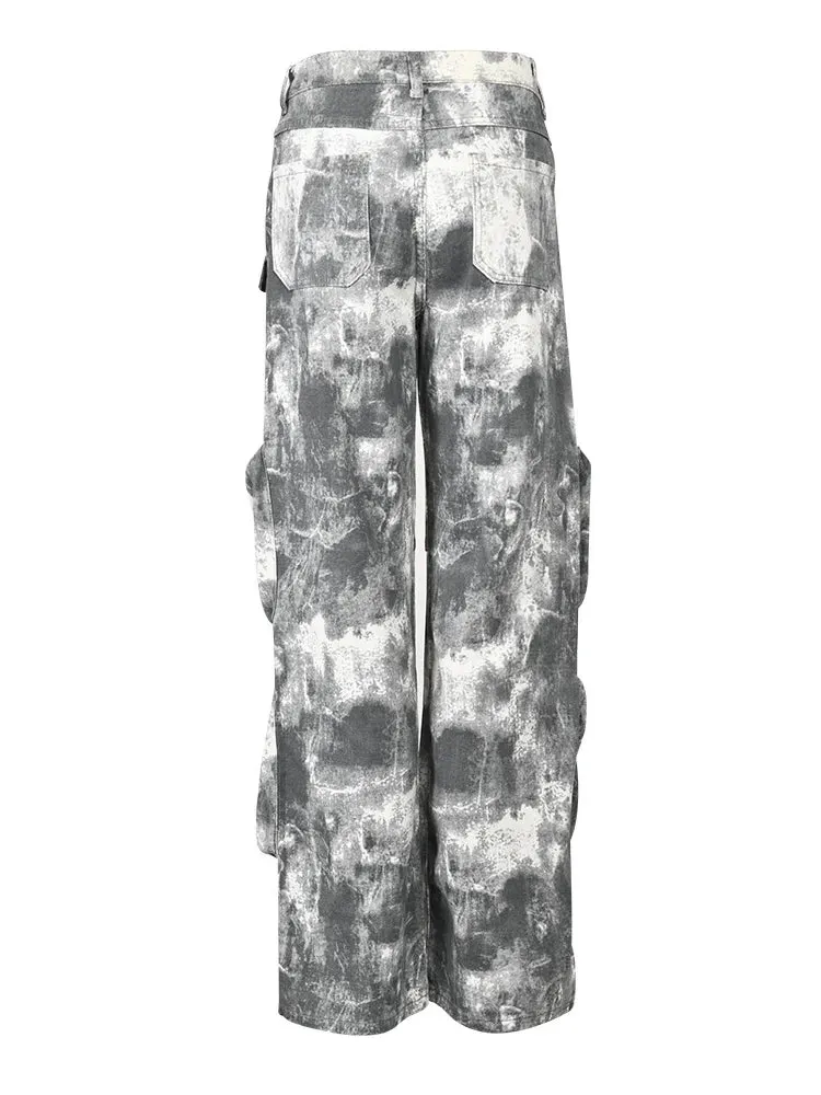 Men's White Multi-Pocket Camouflage Cargo Pants