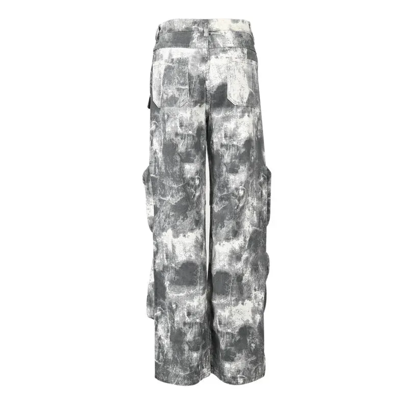 Men's White Multi-Pocket Camouflage Cargo Pants