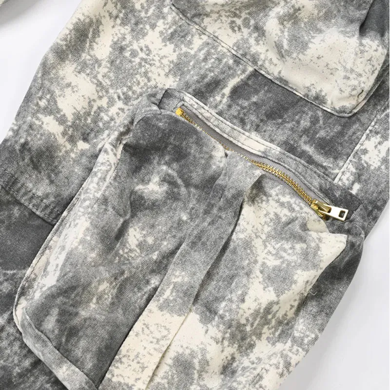 Men's White Multi-Pocket Camouflage Cargo Pants