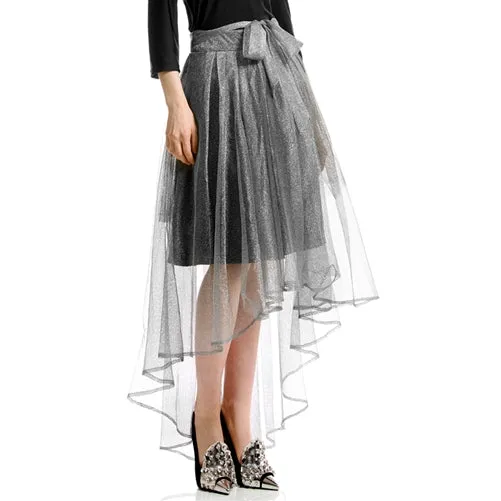 Mesh Hi-Lo Silver Metallic Skirt