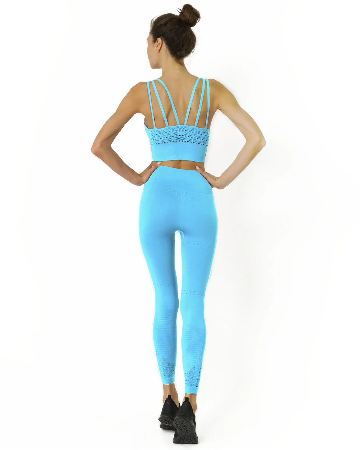 Mesh Seamless Legging with Ribbing Detail - Aqua