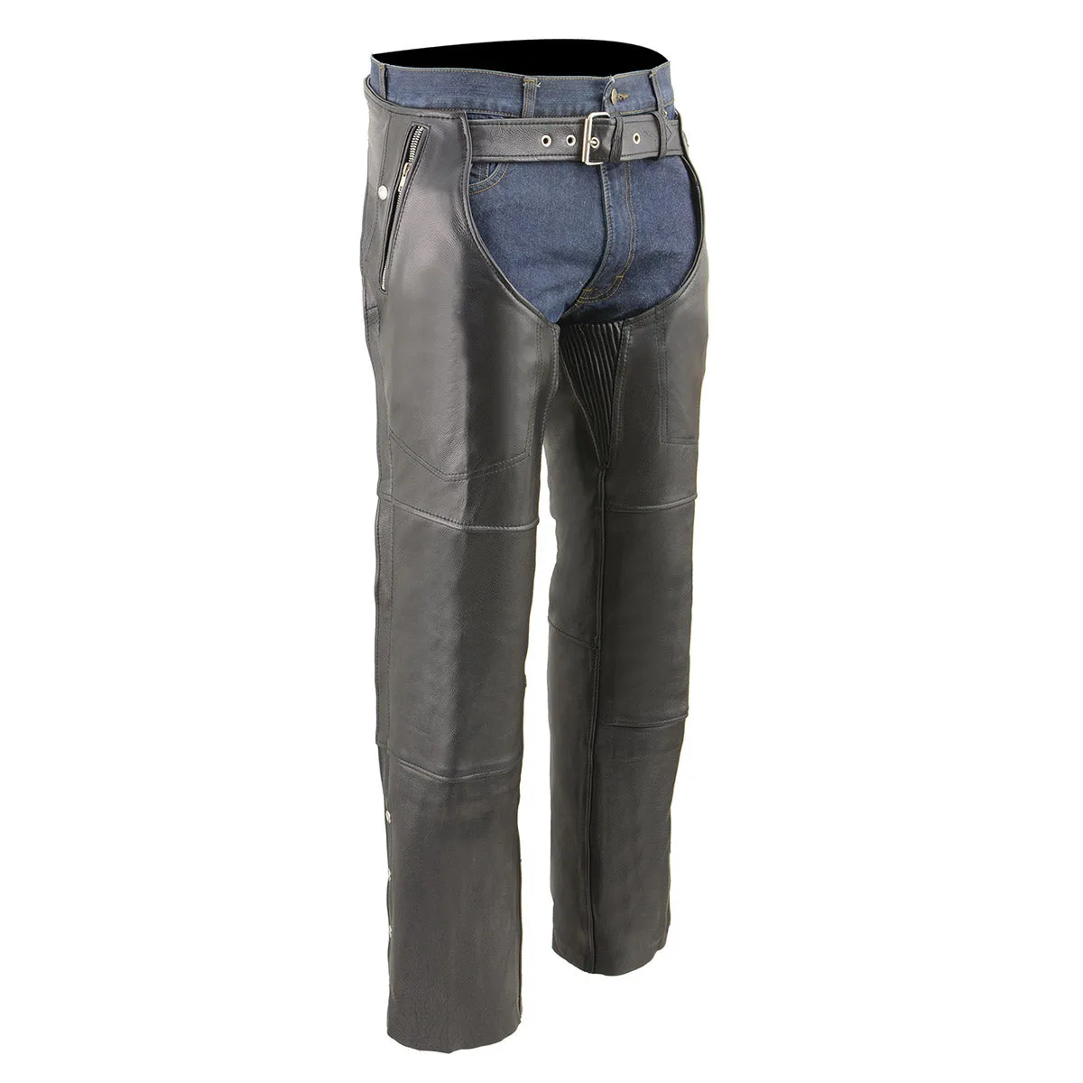 Milwaukee Leather Chaps for Men's Black Cool-Tec Naked Leather - Snap Out Thermal Lined Motorcycle Chap - MLM5505