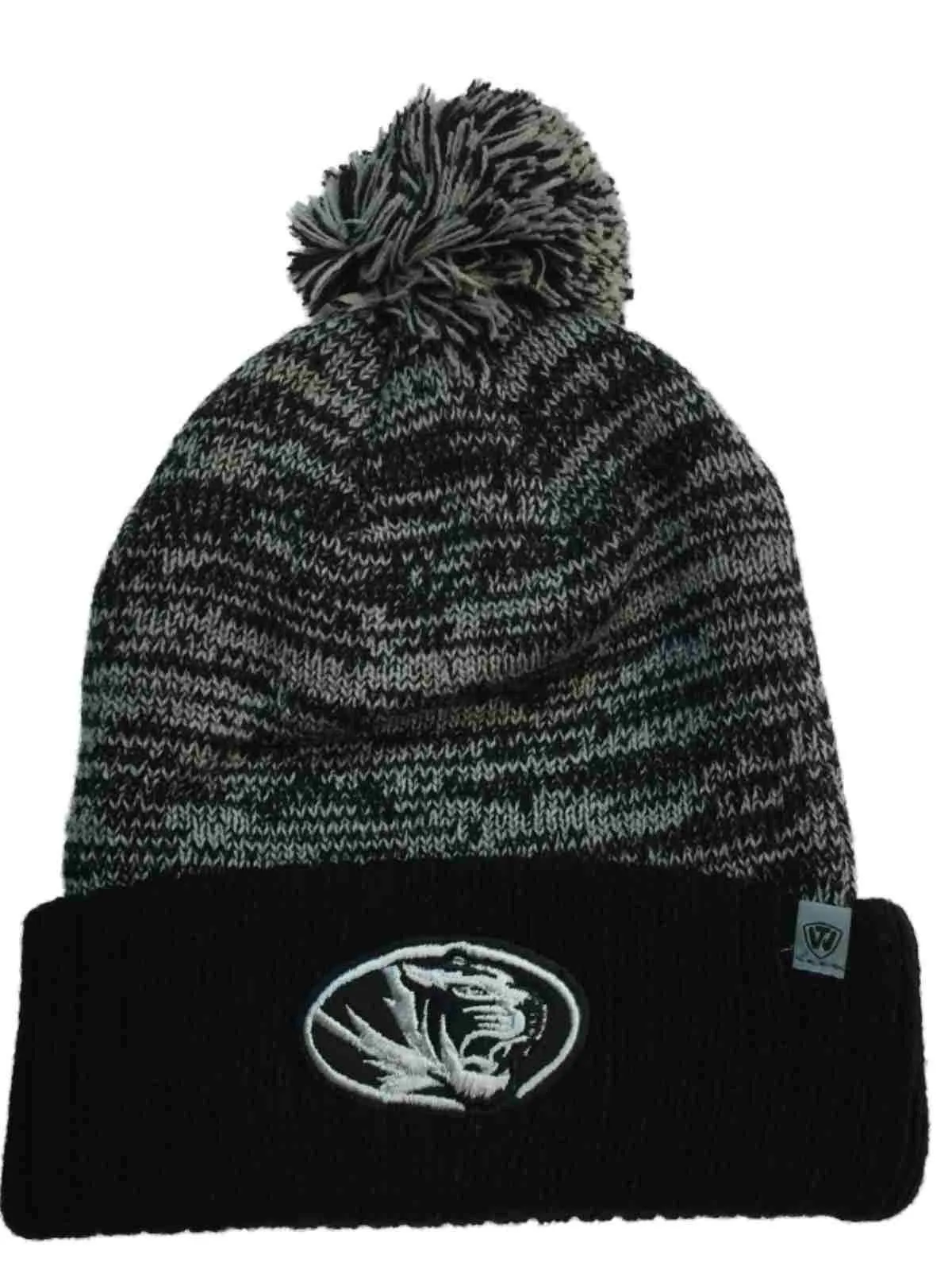 Missouri Tigers TOW Black Gray Dense Knit Cuffed Beanie Hat Cap with Poof