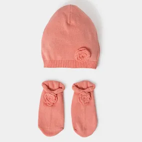 Misty Peach Knitted Cap & Socks set(Pack of 2)