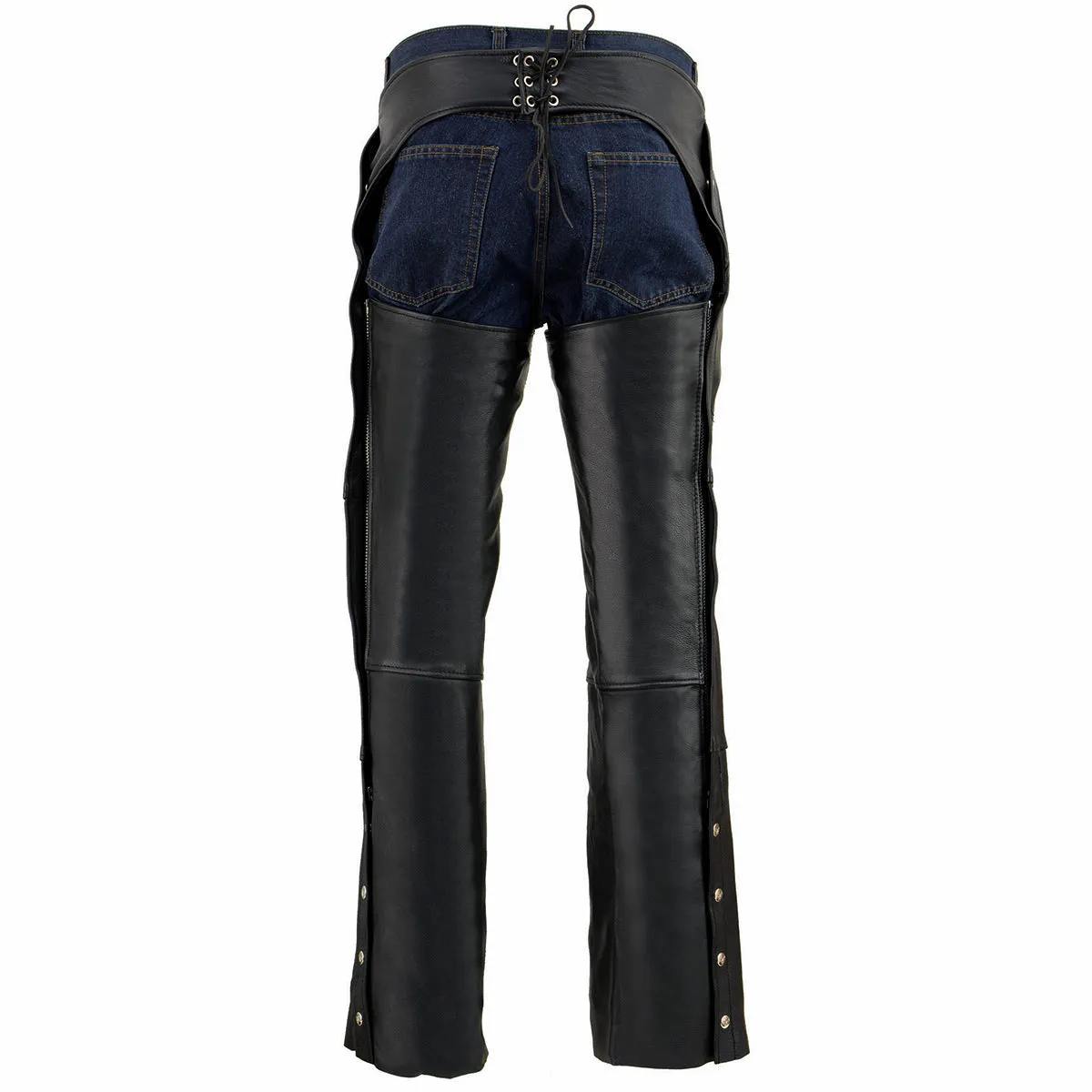 ML1103NKD Milwaukee Leather Chaps for Men's Black Naked Leather Snap Out Thermal Lined - Four Pockets Motorcycle Chap