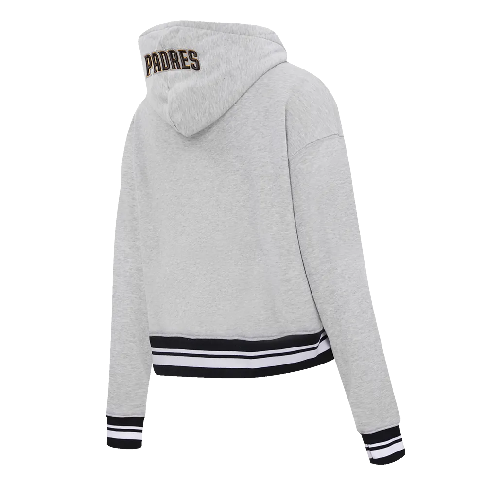 MLB SAN DIEGO PADRES SCRIPT TAIL WOMEN'S RIB FLC CROPPED PO HOODIE (HEATHER GRAY/BLACK)