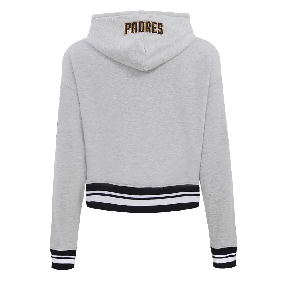 MLB SAN DIEGO PADRES SCRIPT TAIL WOMEN'S RIB FLC CROPPED PO HOODIE (HEATHER GRAY/BLACK)