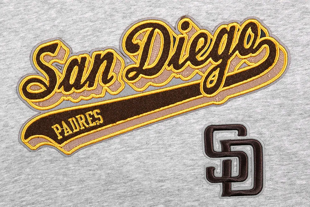 MLB SAN DIEGO PADRES SCRIPT TAIL WOMEN'S RIB FLC CROPPED PO HOODIE (HEATHER GRAY/BLACK)