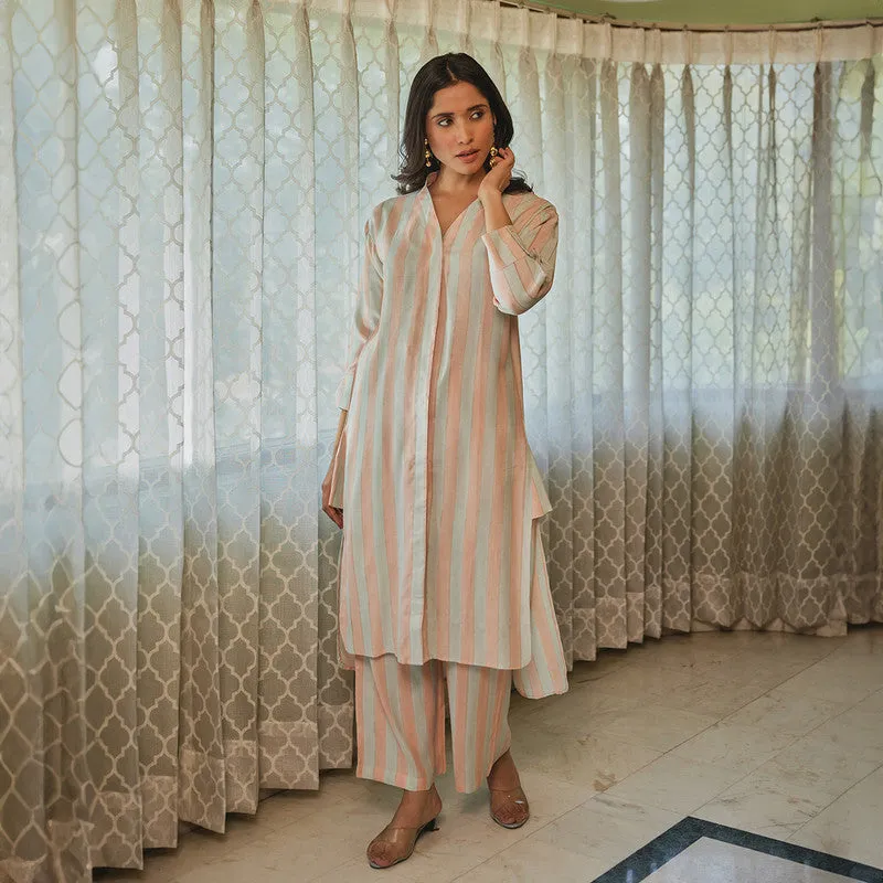 Muslin Kurta Set for Women | Striped | Pink