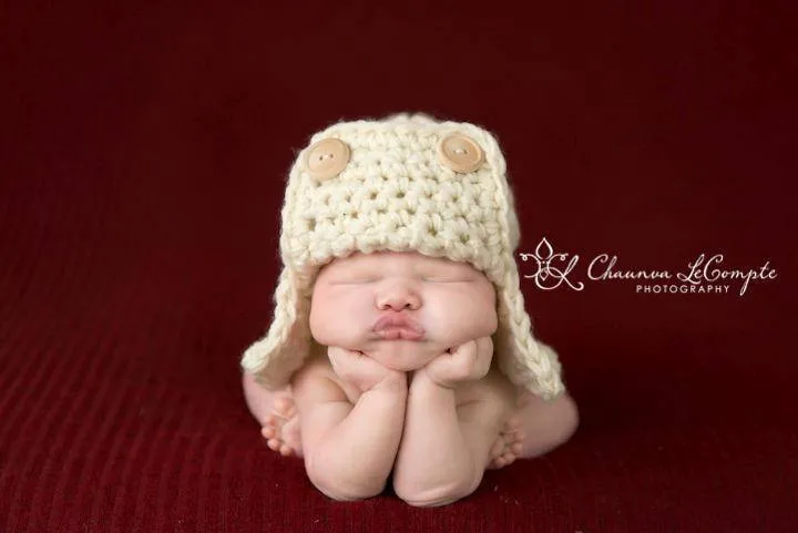 Natural Cream Newborn Aviator Hat