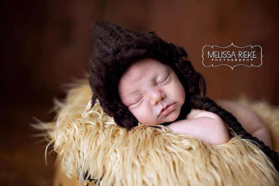 Newborn Fluffy Bonnet Hat Chocolate Brown